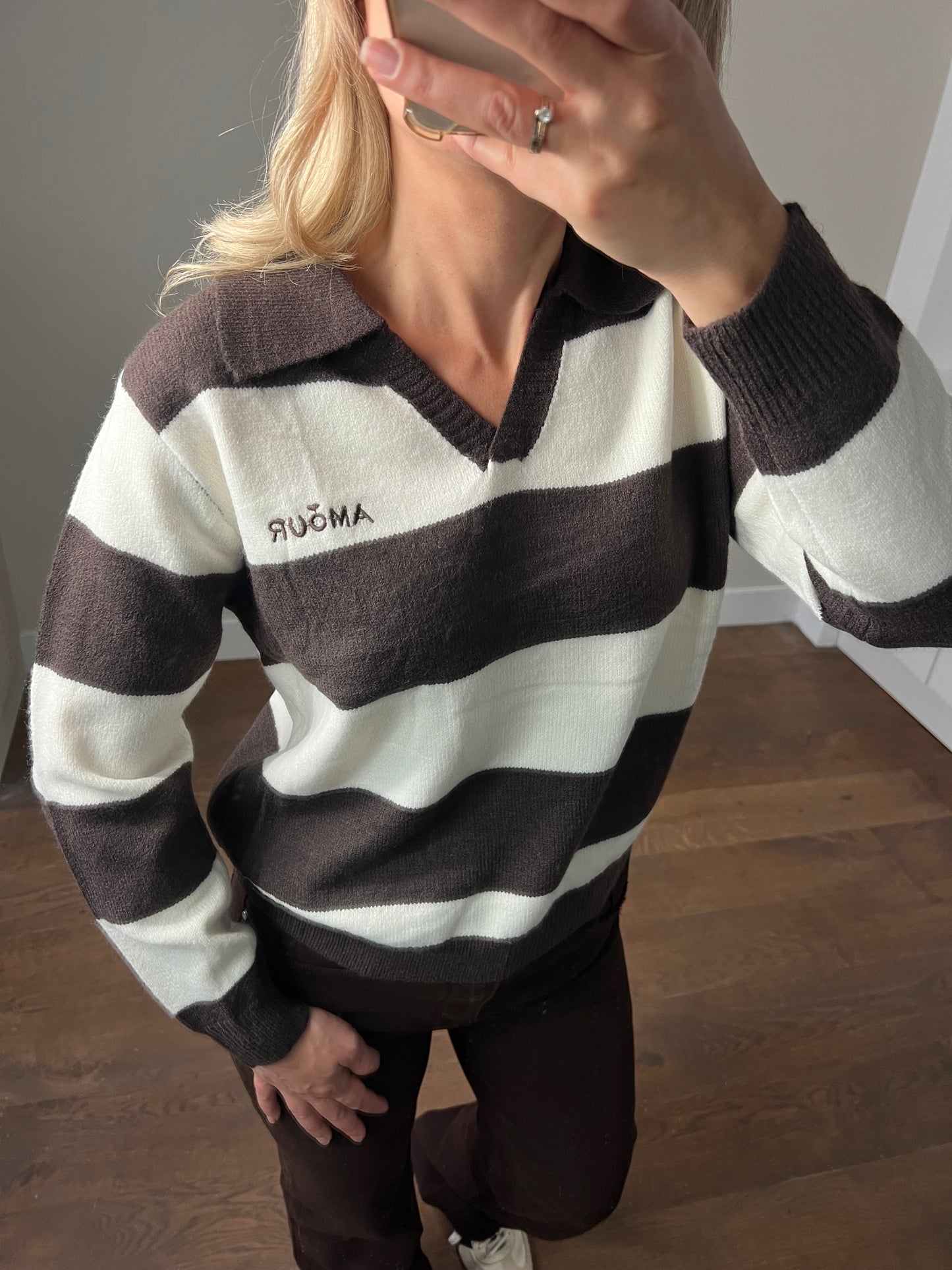 LOD Of Love - Donkerbruine Amour Strepen Polo Knit