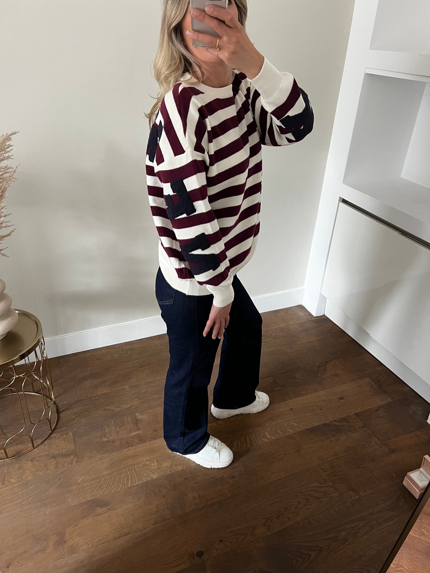 LOD of Love - New York Trui Bordeaux Offwhite Gestreept