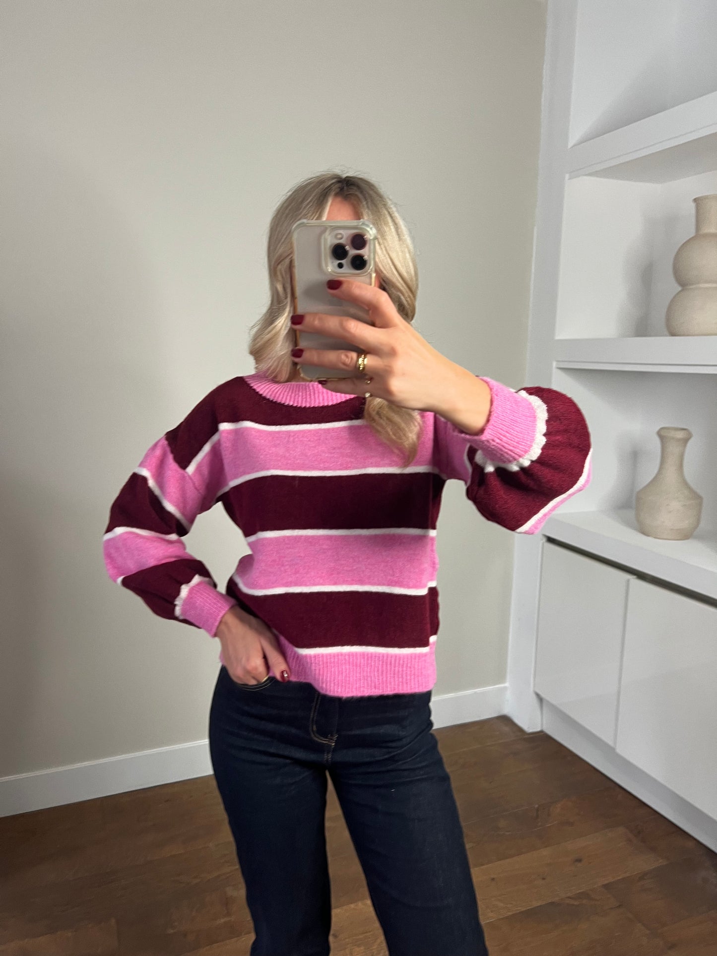 LOD Of Love - Gestreepte Trui Bordeaux/Roze