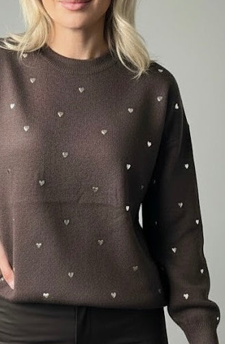 LOD Of Love - Striped Sweater Beige Brown With Embroidered Flower Sleeve
