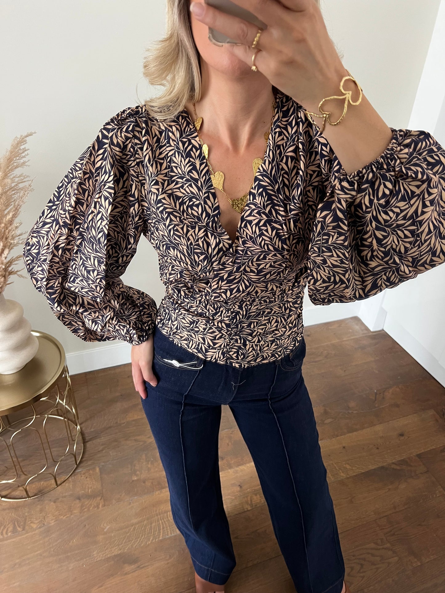 LOD of Love β Emma Blouse met Bladprint en Pofmouw β Blauw