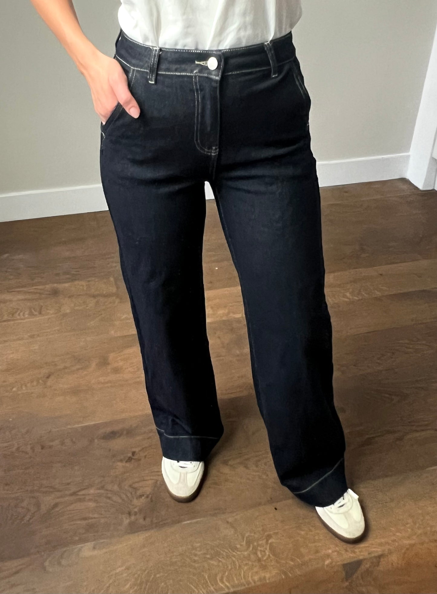 LOD of Love - Denim Crush High Waist Wide Leg Jeans in Donkerblauw