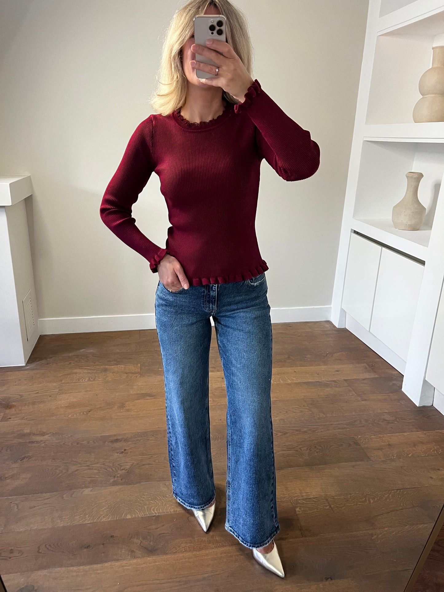 LOD Of Love - Rib Top met Volants & Kantdetail - Bordeaux