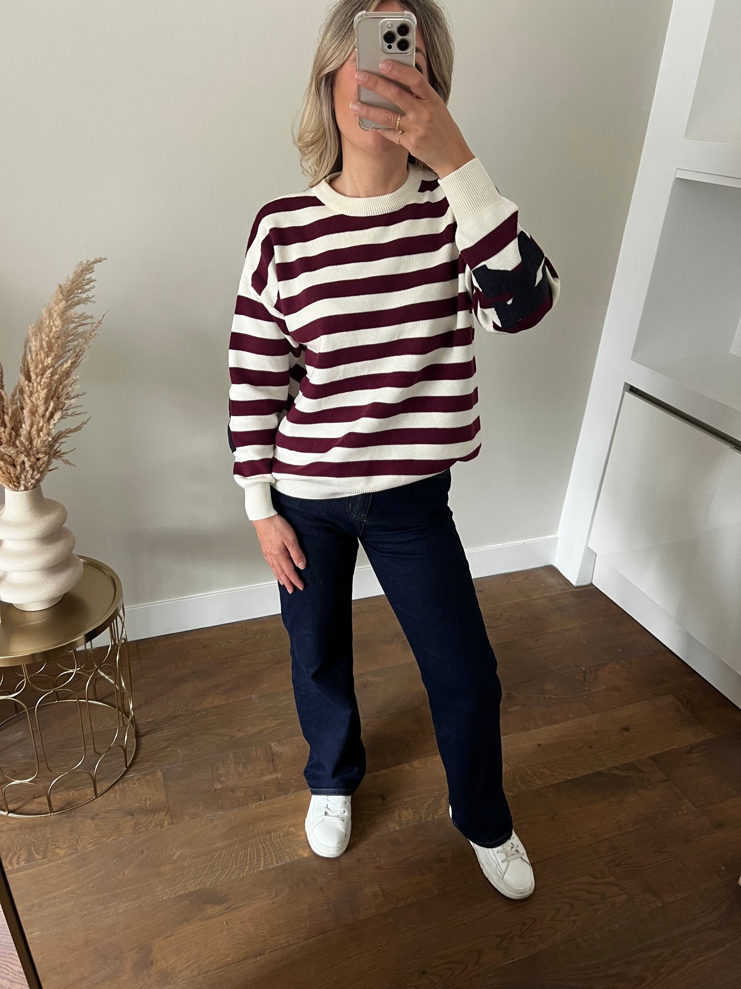 LOD of Love - New York Trui Bordeaux Offwhite Gestreept