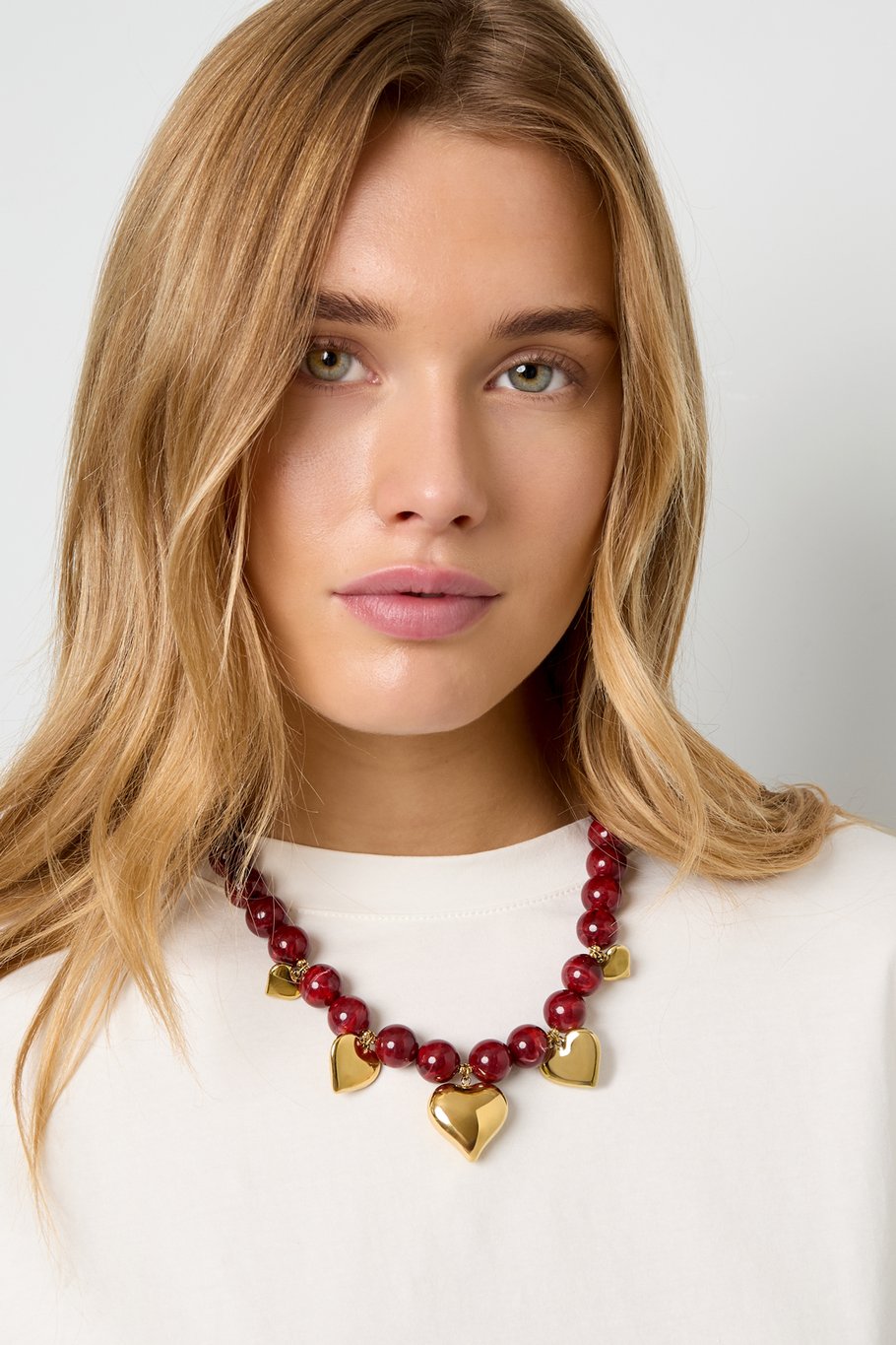 LOD of Love - Bordeaux Kralenketting met Gouden Hartjes