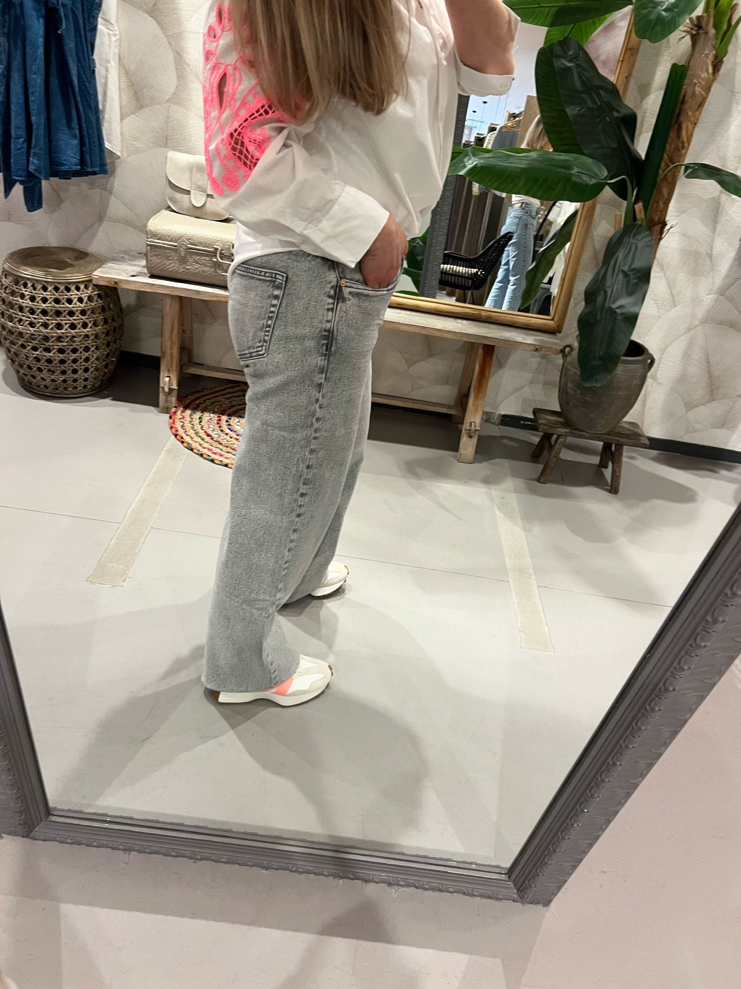 LOD of Love - Grijze Wide Leg Jeans Mid Waist