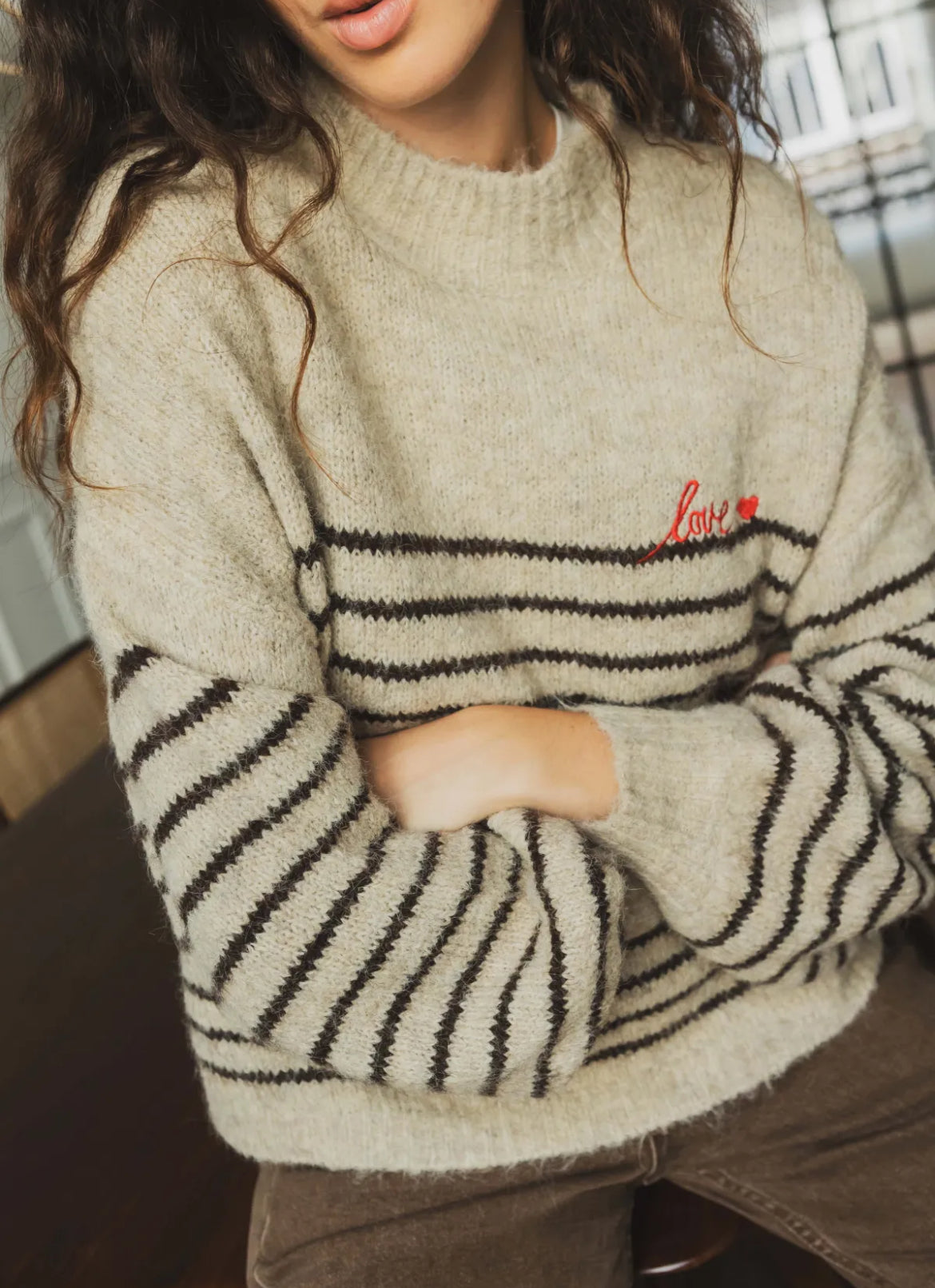 LOD Of Love - Gestreepte Trui Love Beige
