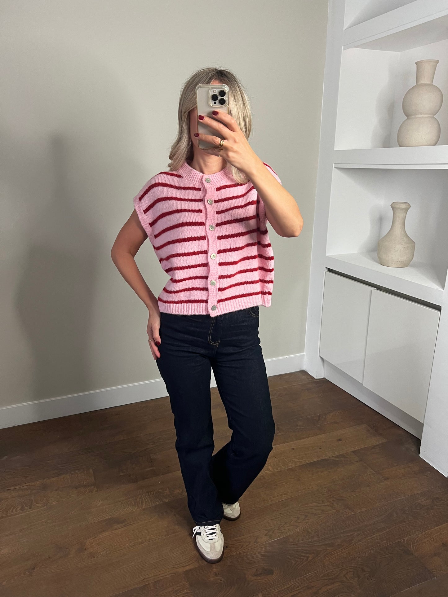 LOD of Love – Gestreept Gilet Isa Roze/Bordeaux