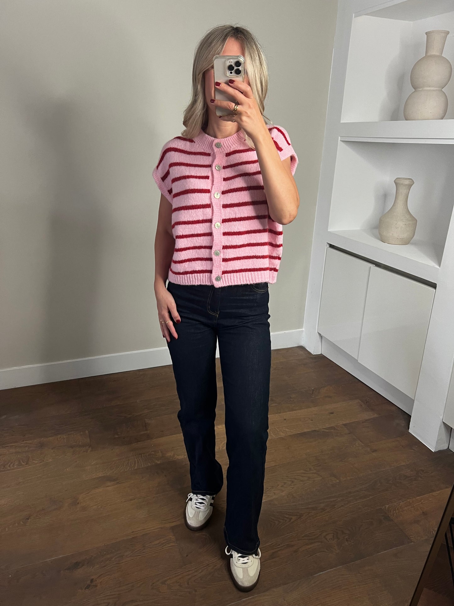 LOD of Love – Gestreept Gilet Isa Roze/Bordeaux