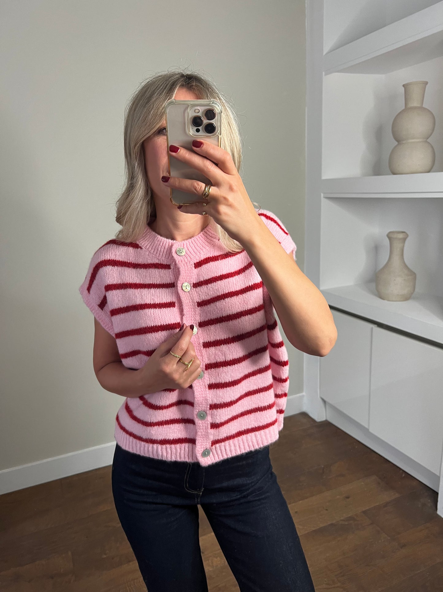 LOD of Love – Gestreept Gilet Isa Roze/Bordeaux