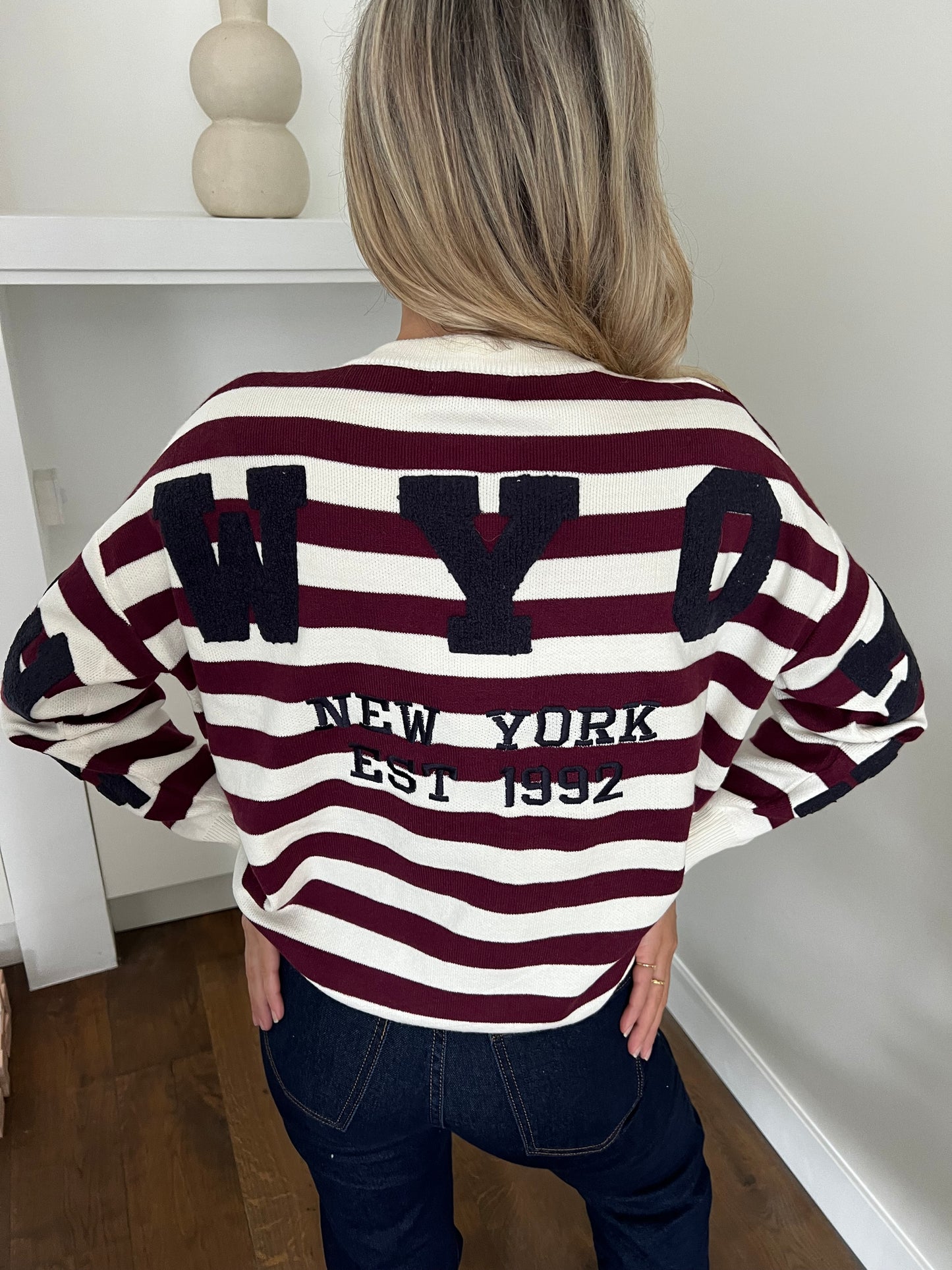 LOD of Love - New York Trui Bordeaux Offwhite Gestreept