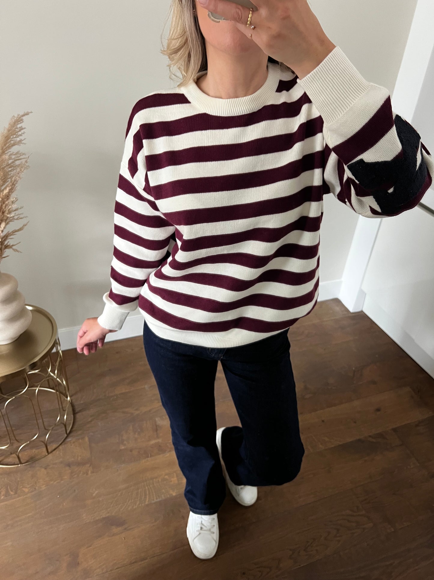LOD of Love - New York Trui Bordeaux Offwhite Gestreept