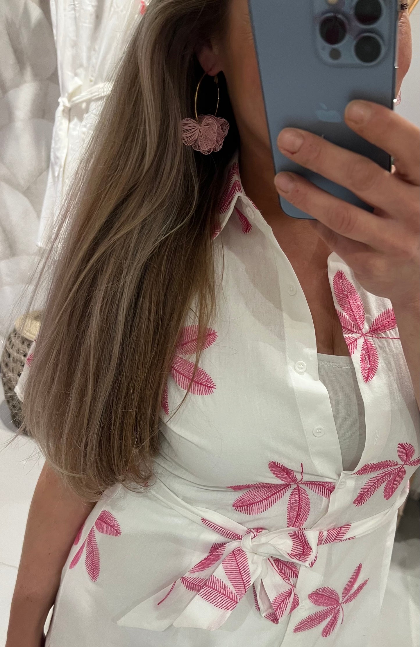 LOD of Love – Witte Lange Jurk met Roze Bloemenprint