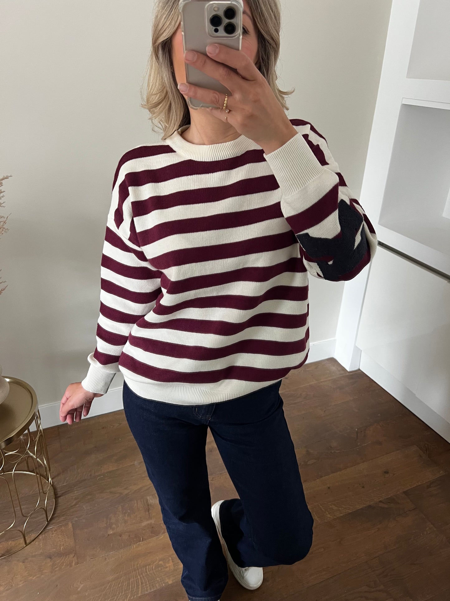 LOD of Love - New York Trui Bordeaux Offwhite Gestreept