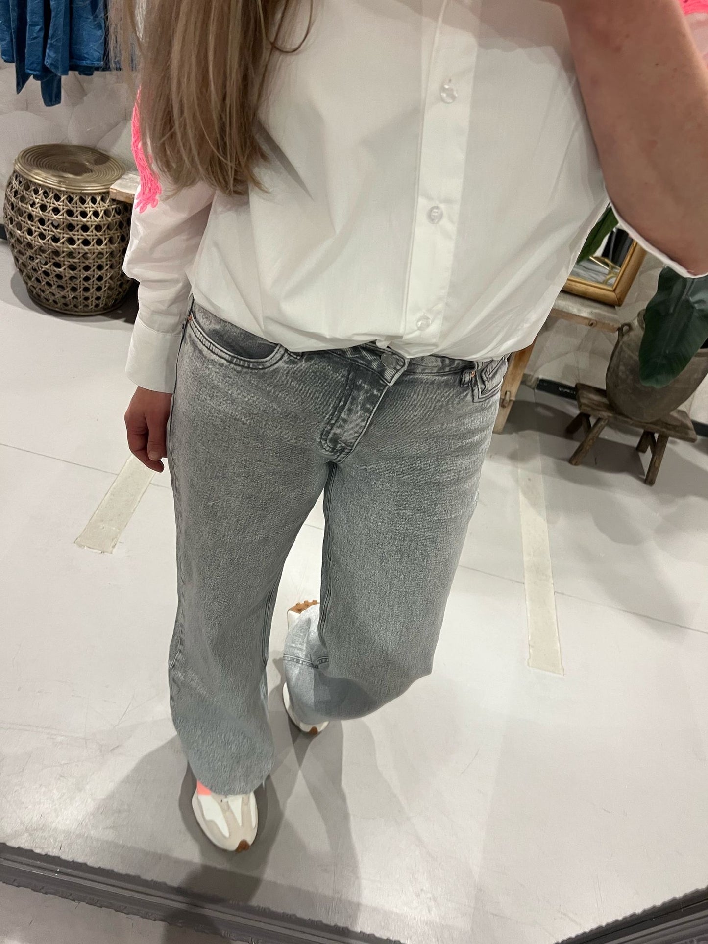 LOD of Love - Grijze Wide Leg Jeans Mid Waist