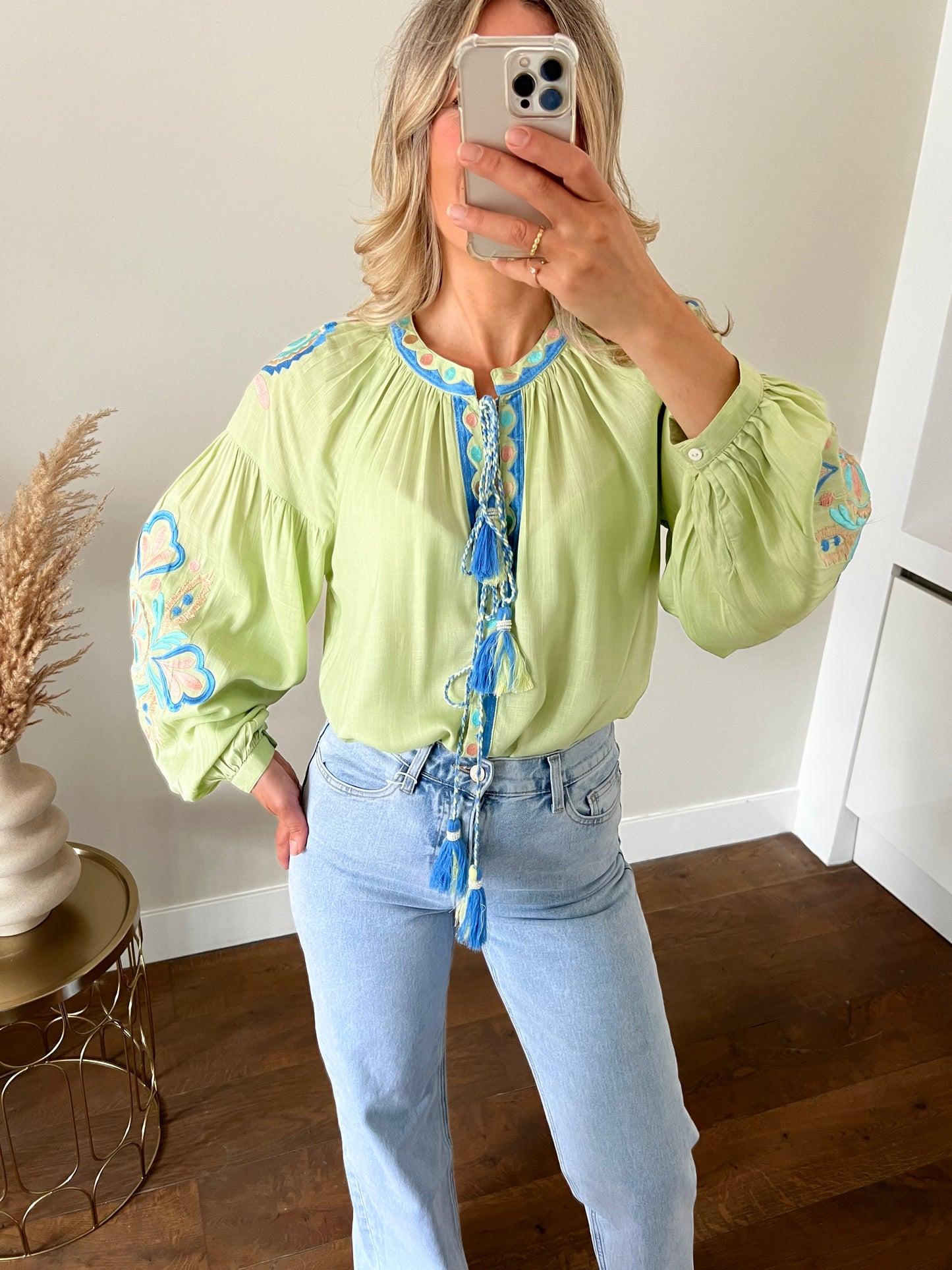 LOD of Love – Boho Blouse met Borduursel Soft Green