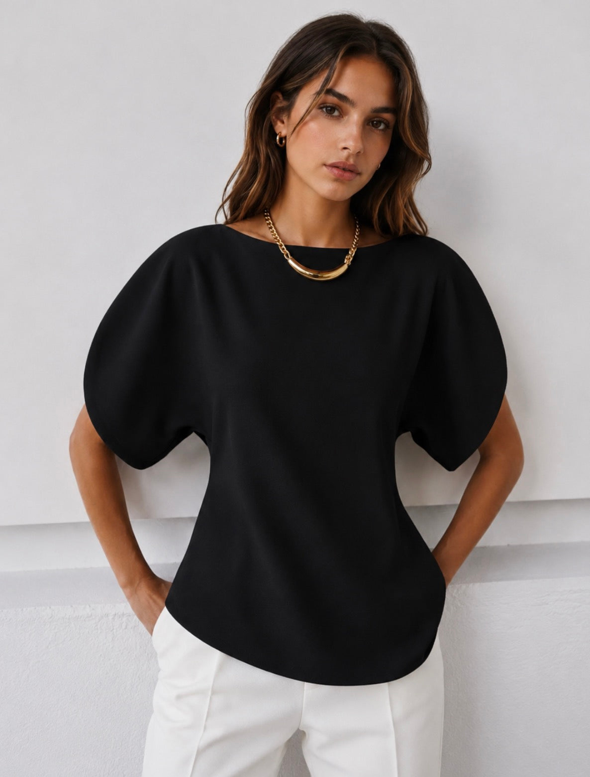 LOD of Love – Emma Blouse with Leaf Print and Puff Sleeves – Blue