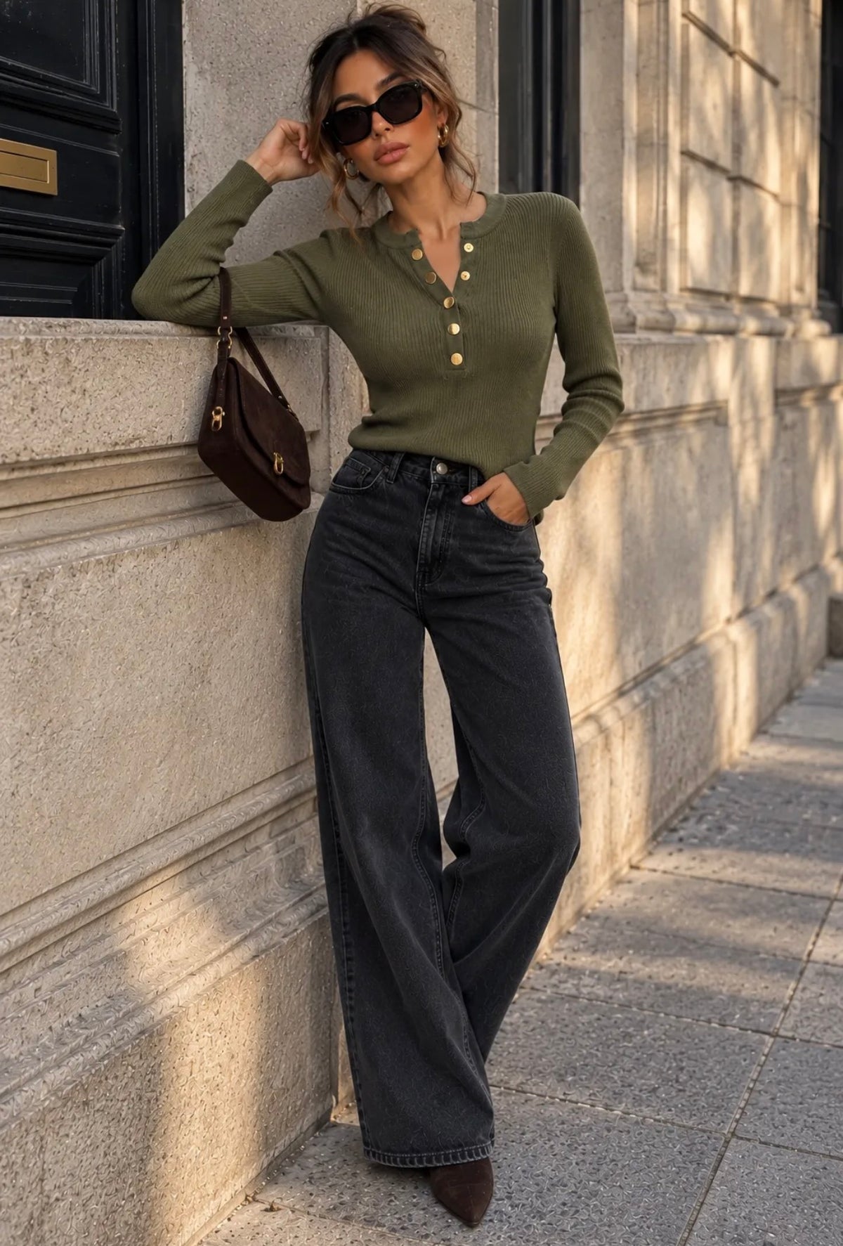 LOD of Love – Emma Blouse with Leaf Print and Puff Sleeves – Blue