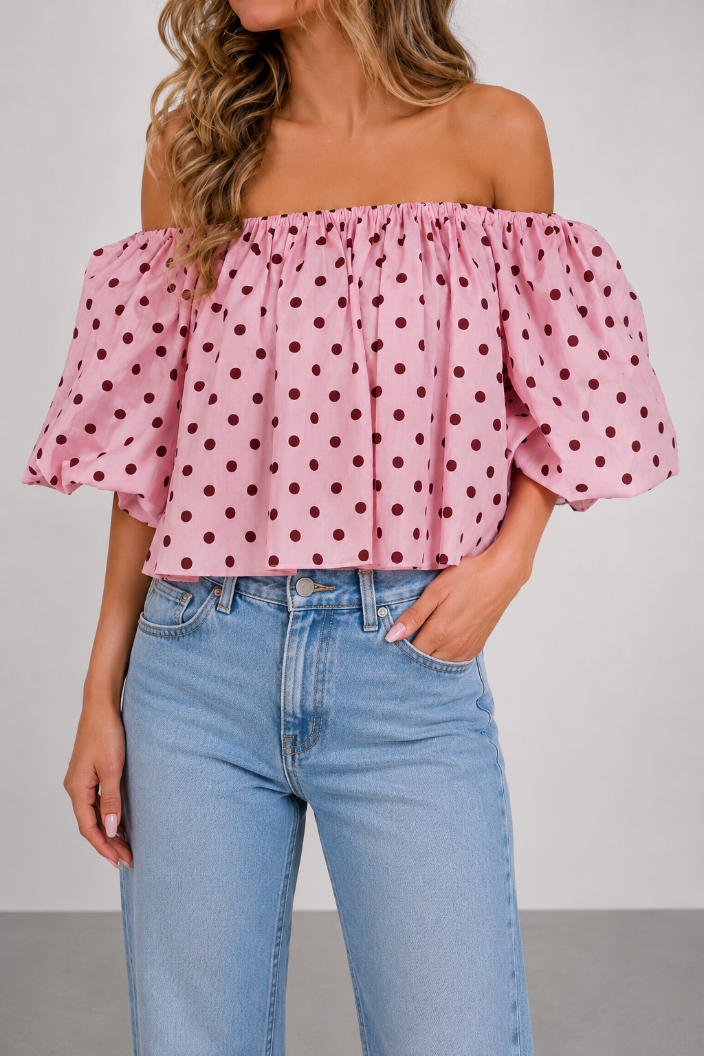 LOD of Love – Emma Bluse mit Blätterdruck und Puffärmeln – Blau