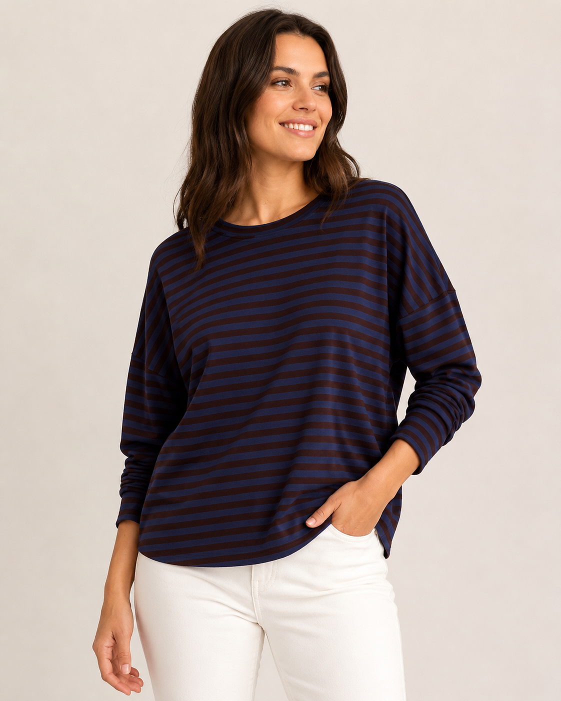 LOD of Love – Gestreepte Top Donkerblauw Bruin