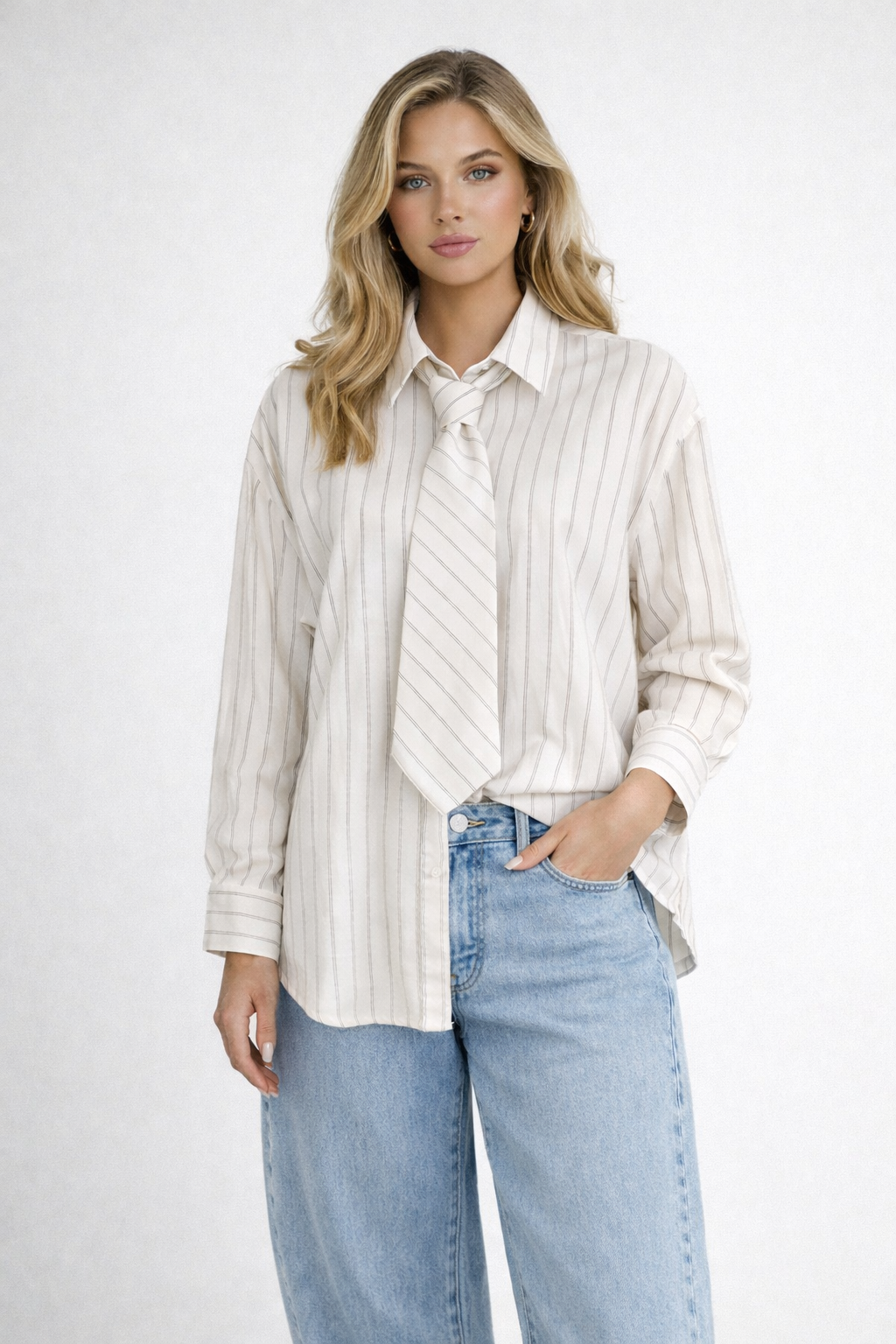 LOD of Love – Gestreepte blouse met Tie Off White