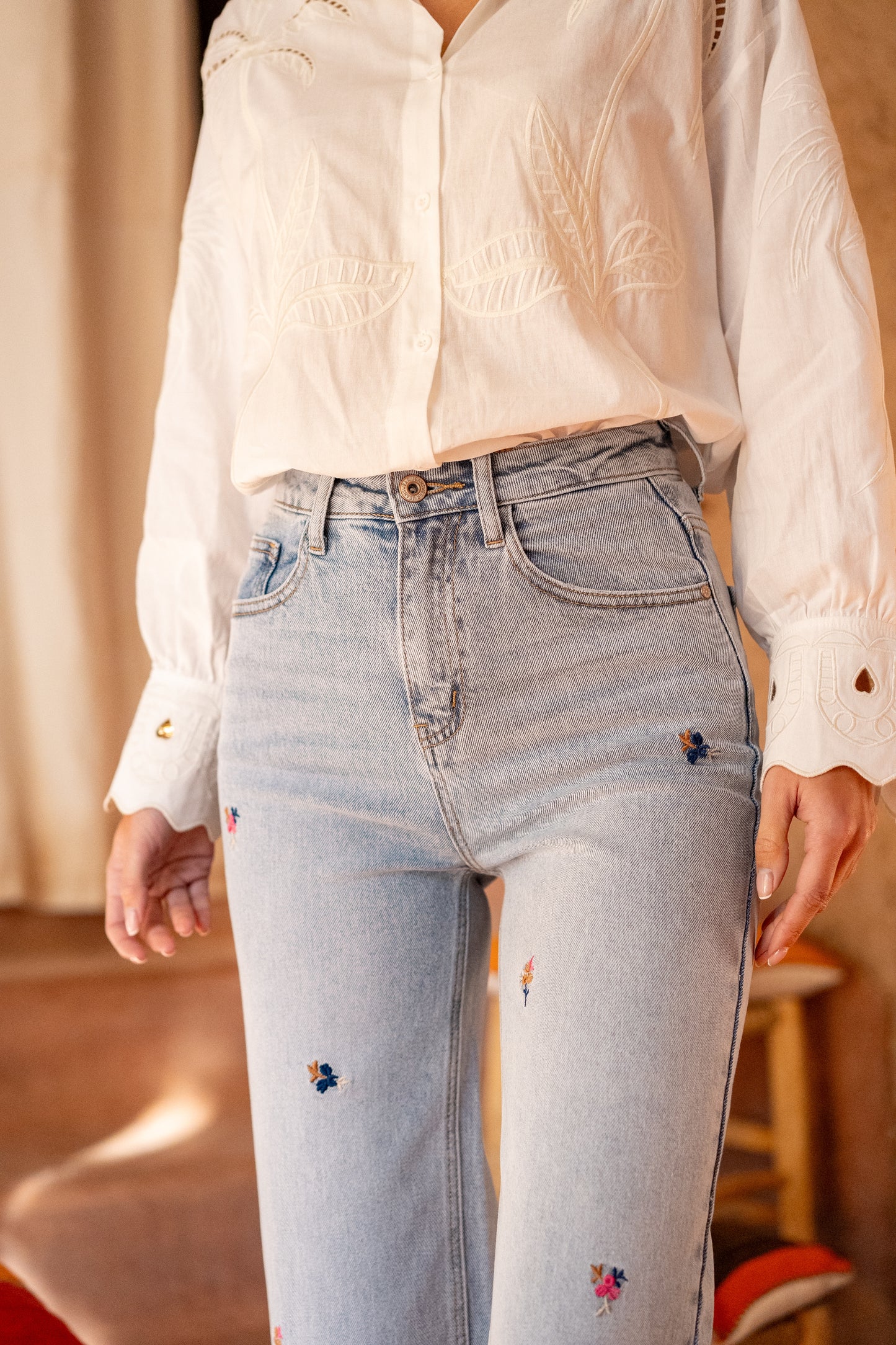 LOD of Love - Spijkerbroek met Geborduurde Bloemen