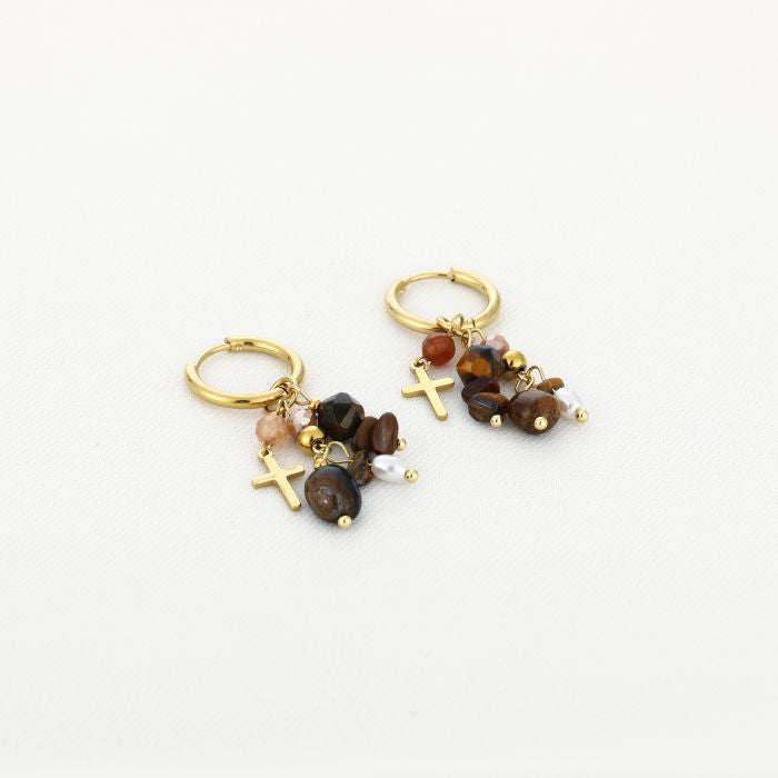 LOD of Love – Oorbellen Tiger Eye met Bedels