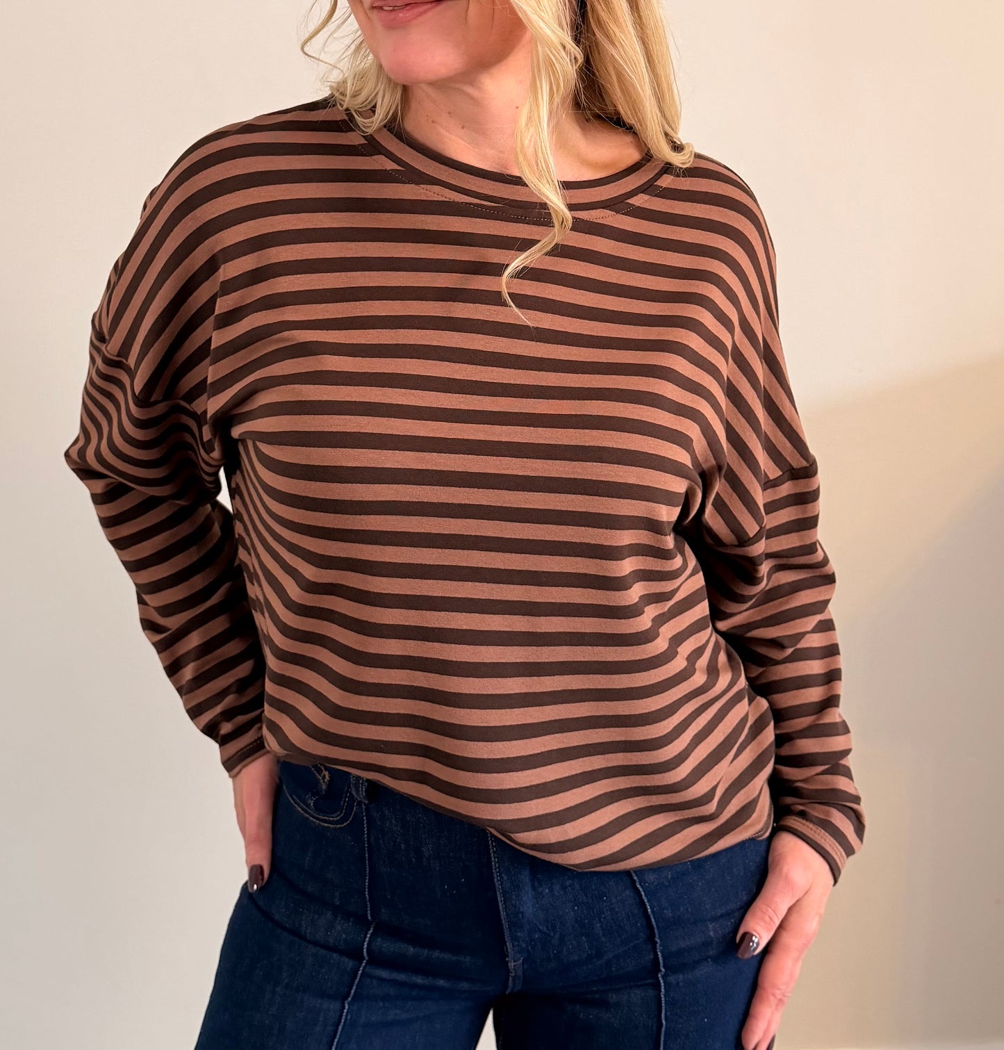 LOD of Love – Gestreepte Top Bruin Camel