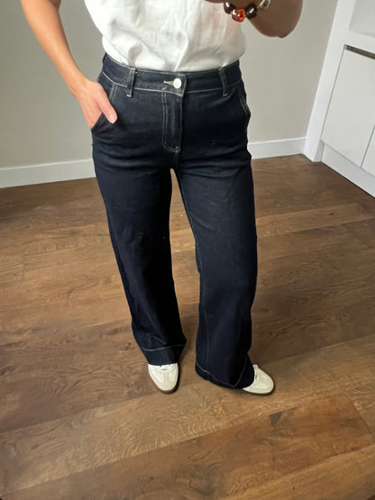 LOD of Love - Denim Crush High Waist Wide Leg Jeans in Donkerblauw