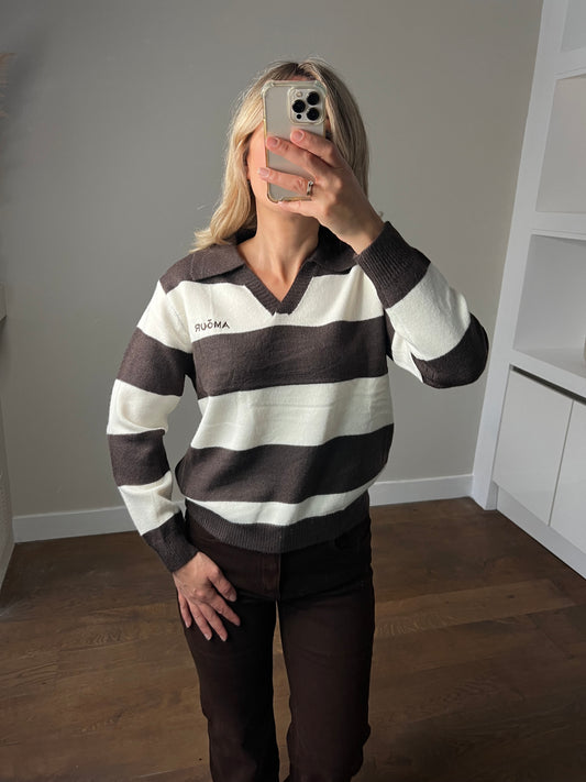 LOD Of Love - Donkerbruine Amour Strepen Polo Knit