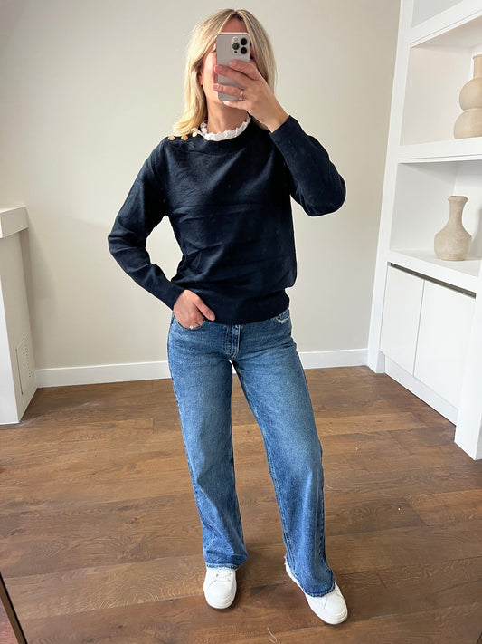 LOD Of Love - Marine Knit met Kantkraag en Gouden Knopen