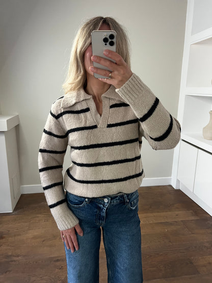 LOD Of Love -Beige Gestreepte Polo Trui