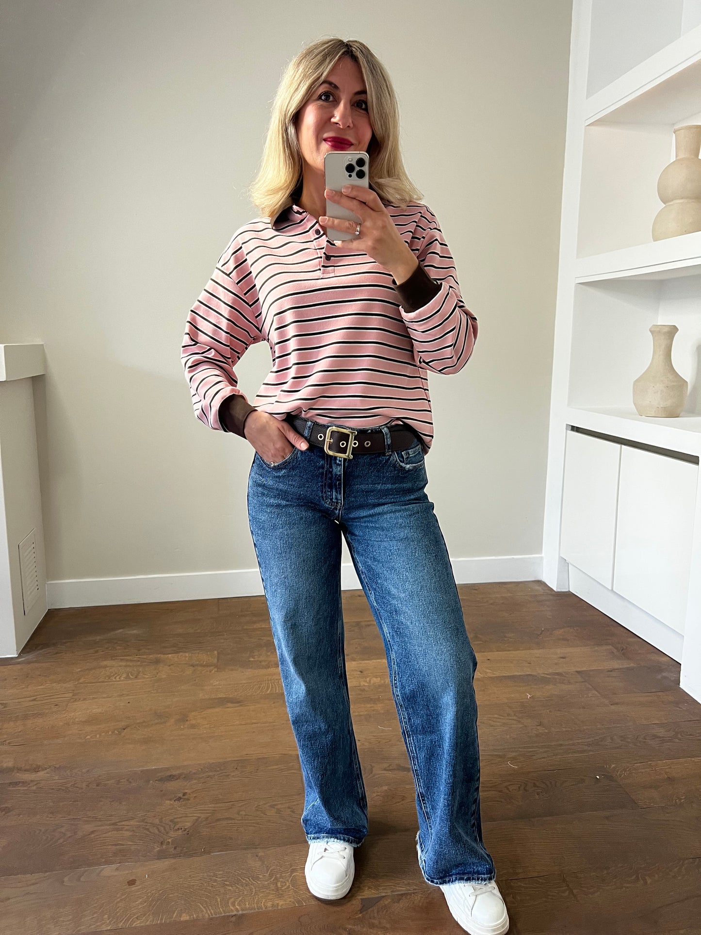 LOD Of Love - Roze Gestreepte Top met Bruine Kraag