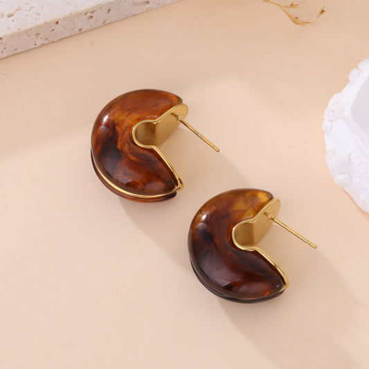 LOD of Love – Creool Oorbellen met Marmerlook & Goudaccent RVS