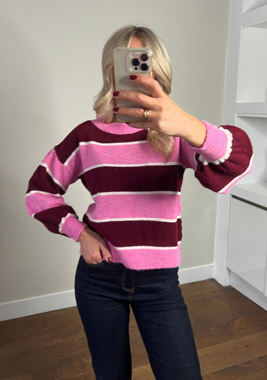 LOD Of Love - Gestreepte Trui Bordeaux/Roze