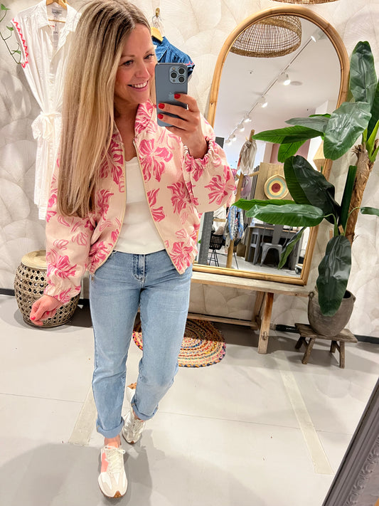 LOD of Love - Satijnen Bomberjack met Roze Bloemen