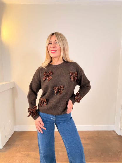 LOD Of Love - Gebreide Trui met Strikjes Bruin