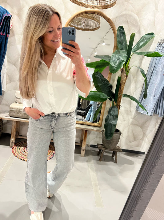 LOD of Love - Grijze Wide Leg Jeans Mid Waist