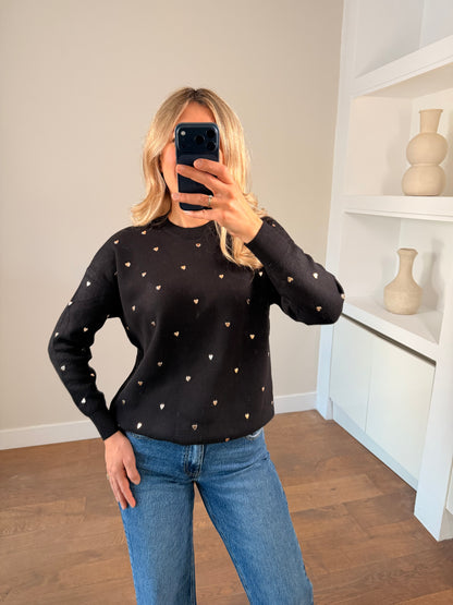 LOD Of Love - Striped Sweater Beige Brown With Embroidered Flower Sleeve