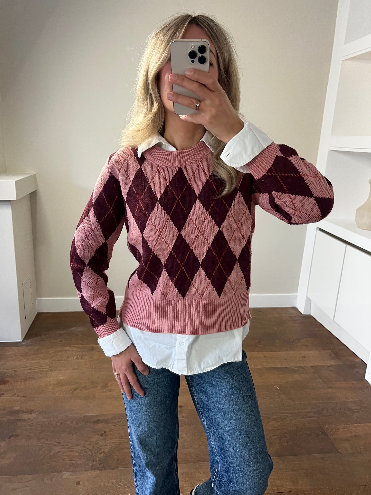 LOD Of Love -Trui met Ruitmotief Roze/Bordeaux