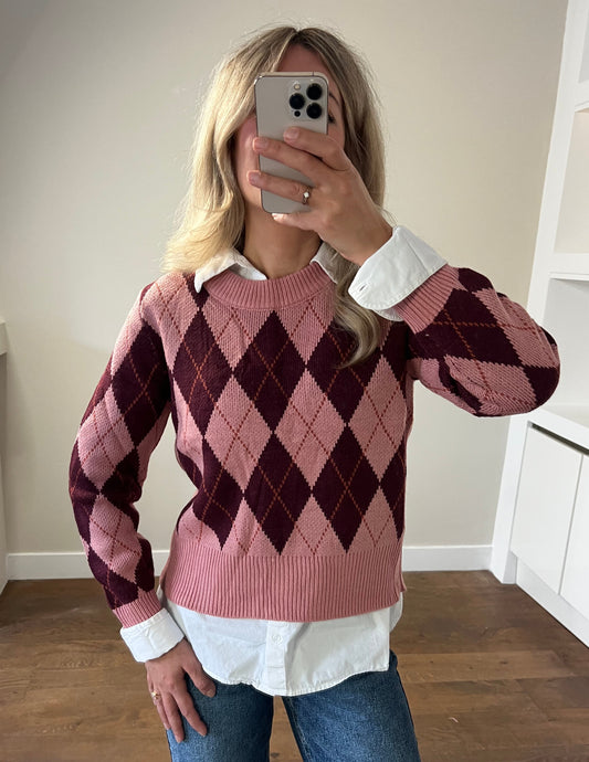 LOD Of Love -Trui met Ruitmotief Roze/Bordeaux