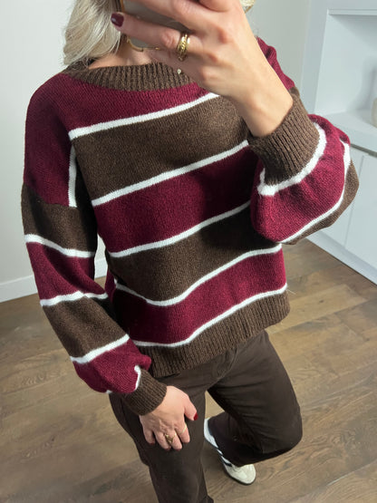 LOD Of Love - Gestreepte Trui Bordeaux/Bruin