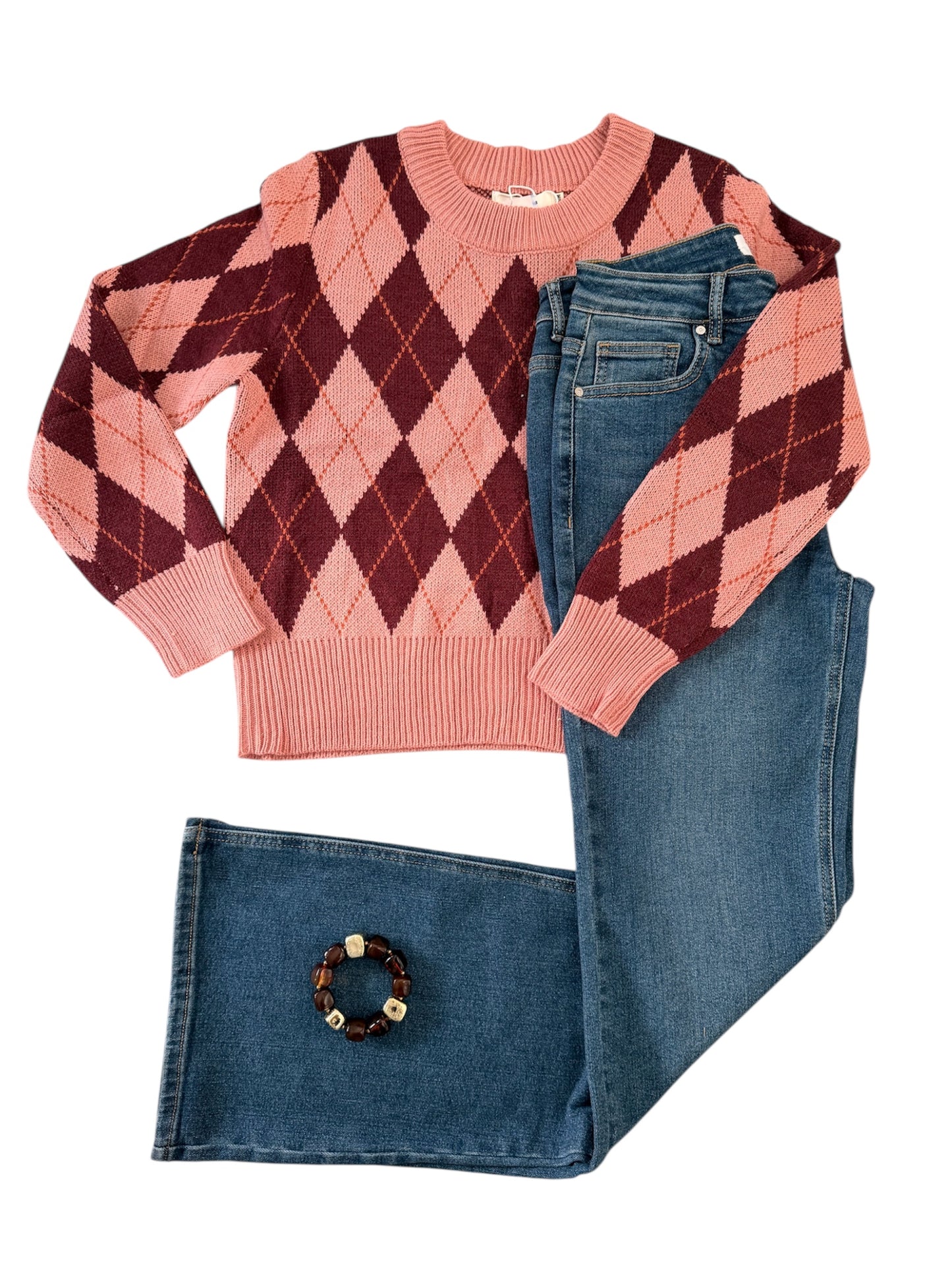 LOD Of Love -Trui met Ruitmotief Roze/Bordeaux