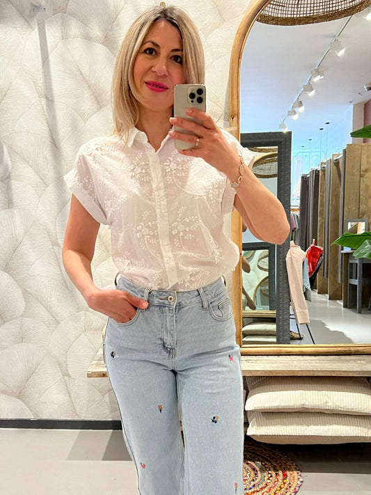 LOD of Love – Broderie Blouse Korte Mouw Wit