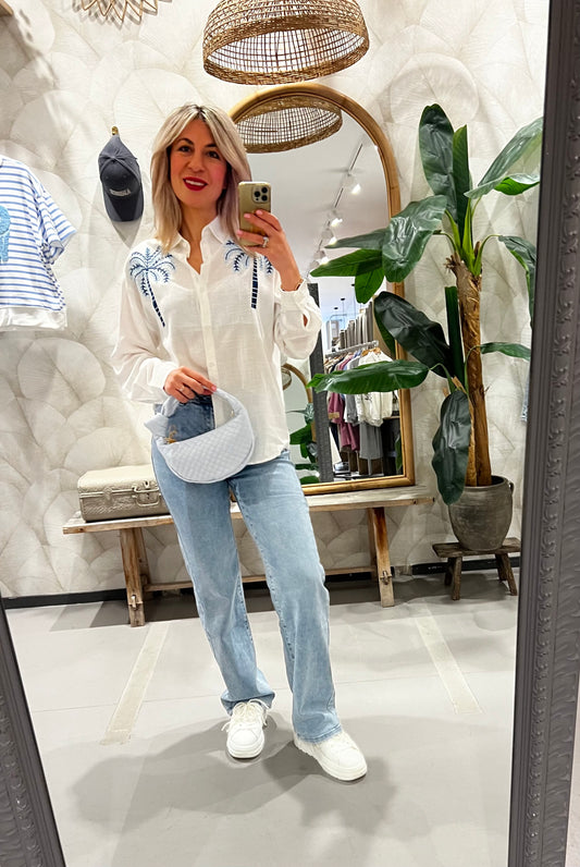 LOD of Love – Witte Blouse met Palmbomen Borduursel