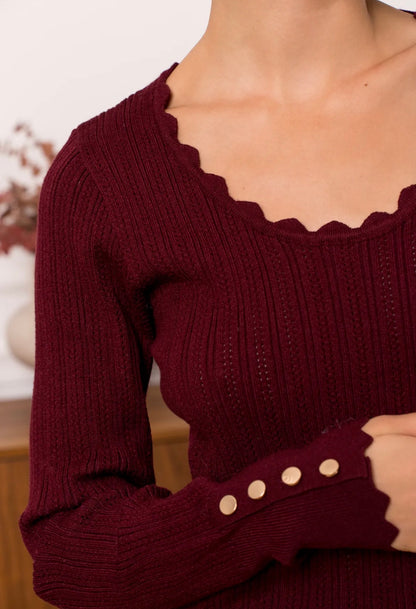 LOD Of Love - Ribtop met Goudkleurige Knoopdetails Bordeaux