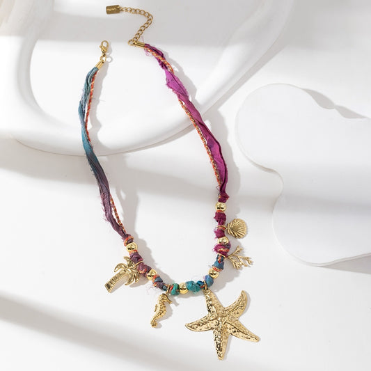 LOD of Love – Boho Bedel Ketting met Fuchsia Sjaal Zeester