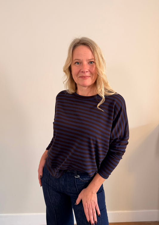 LOD of Love – Gestreepte Top Donkerblauw Bruin