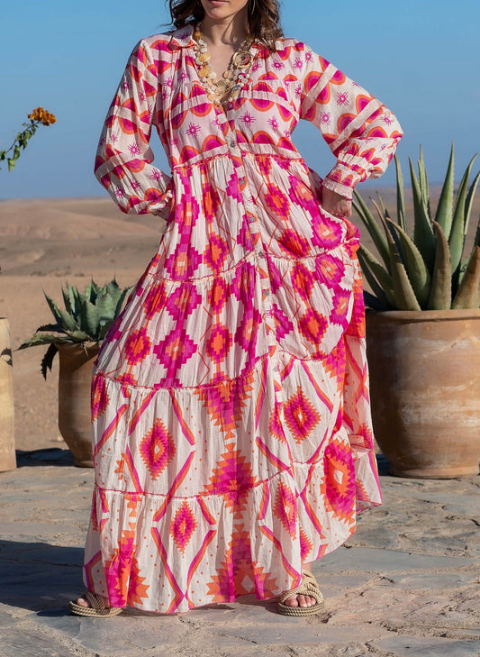 LOD of Love – Boho Maxi Jurk in Fuchsia & Oranje