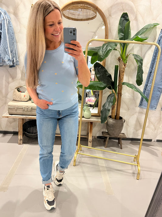 LOD of Love - Blauwe T-Shirt met Gouden Hartjes